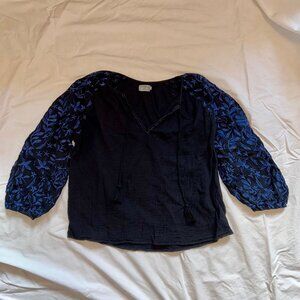 Voyageur by Mersea Embroidered Black Palermo Tunic Top Size Medium